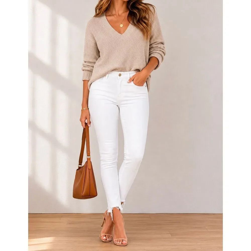 FRAME Le Skinny de Jeanne White Raw Hem Skinny Jeans Size 23